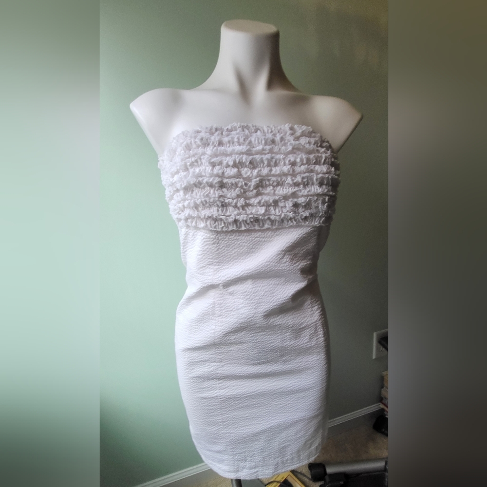 Lilly Pulitzer White Franco Seersucker Strapless Ruffle Dress